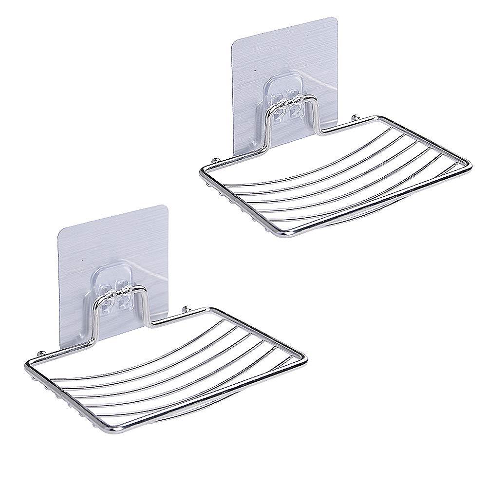 SOFTBATFY Sturdy Soap Dish Holder, 2 Pack Self Adhesive Wall Mounted Soap Sponge Holder Stainless Steel Storage Saver Rack for Home Kitchen Bathroom Shower (Self Adhesive Soap Dish) - NewNest Australia