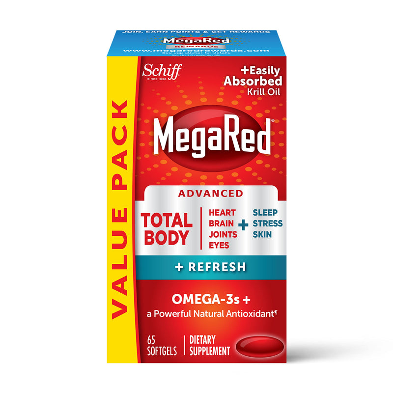 Omega-3 Blend Total Body + Refresh 500mg Softgels, MegaRed (65 count in a bottle), Easily Absorbed Krill Oil, To Support Your Heart, Joints, Brain & Eyes Total Body Refresh - NewNest Australia