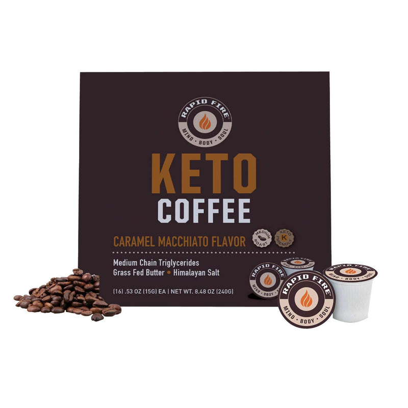 Rapidfire Caramel Macchiato Ketogenic High Performance Keto Coffee Pods, Supports Energy & Metabolism, Weight Loss Diet, Single Serve K Cup, Brown, 16 Count - NewNest Australia