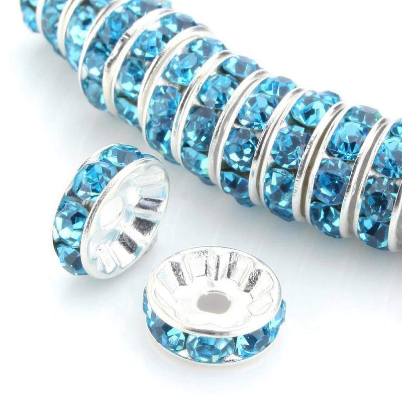 Allb 100Pcs Rondelle Spacer Beads 4mm Silver Plated Czech Crystal Rhinestone for Jewelry Making Loose Beads for Bracelets Light Blue - NewNest Australia
