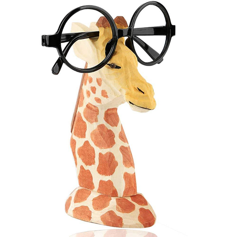 NewNest Australia - TIHOOD Creative Wood Hand Carved Eyeglass Holder Handmade Nose Giraffe Stand for Office Desk Home Decor Gift 