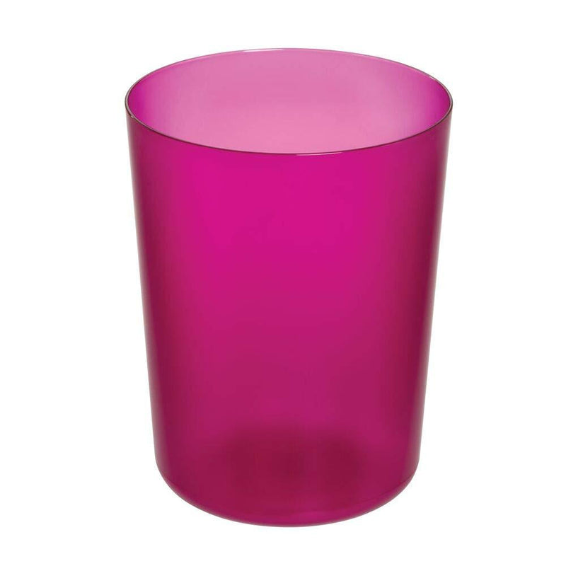 iDesign Finn Round Plastic Trash, Compact Waste Basket Garbage Can for Bathroom, Bedroom, Home Office, Dorm, College, Magenta and White - NewNest Australia