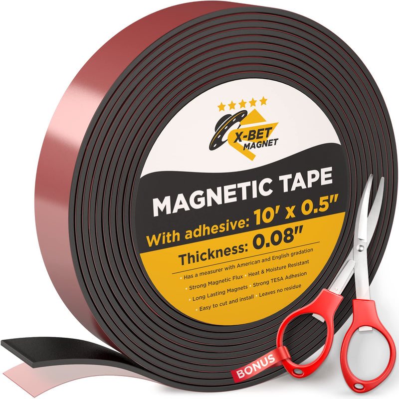 Flexible Magnetic Tape - 1/2 Inch x 10 Feet Magnetic Strip with Strong Self Adhesive - Ideal Magnetic Roll Tape for DIY and Craft Projects - Sticky Magnets for Refrigerator and Dry Erase Board - NewNest Australia