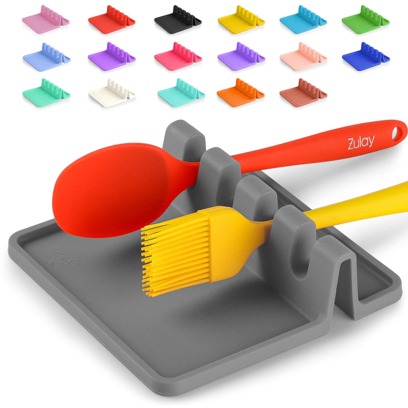 Silicone Utensil Rest with Drip Pad for Multiple Utensils, Heat-Resistant, BPA-Free Spoon Rest & Spoon Holder for Stove Top, Kitchen Utensil Holder for Spoons, Ladles, Tongs & More - by Zulay Medium Ash Gray - NewNest Australia