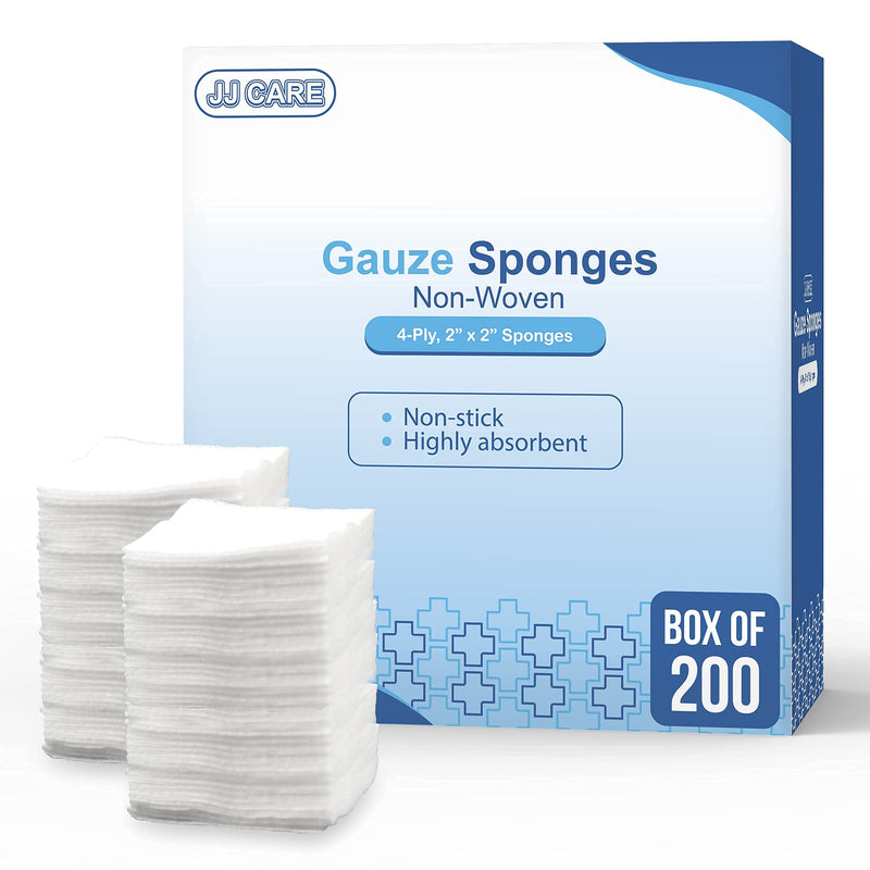 JJ CARE Non Woven Gauze [200 Count], 2x2 Non Woven Gauze Pads for First Aid, 4-Ply Dental Gauze, Lint-Free Esthetic Wipes, Gauze Sponges for Wound Care - NewNest Australia