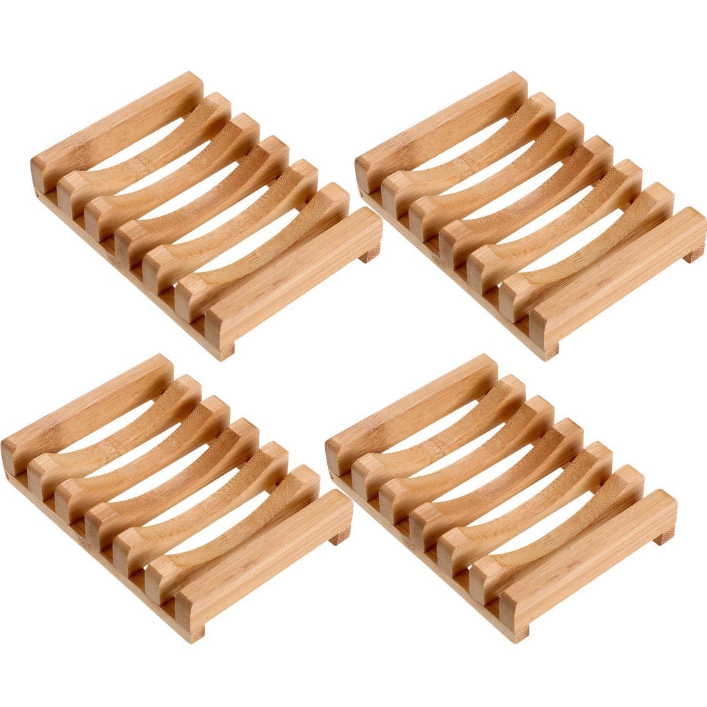 4 Pieces Wooden Soap Case Holder Natural Rectangular Wood Soap Dish Holder for Kitchen Bathroom Sponge Scrubber Soap (Style 1) - NewNest Australia