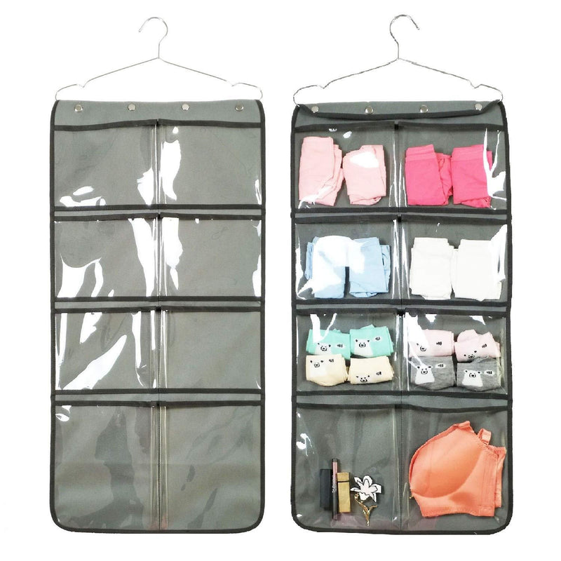 NIMES Durable Hanging Closet Underwear Sock Bra Stocking Organizer Dual-Sided Accessories Storage with 16 Large Clear Pockets (Grey) Grey - NewNest Australia