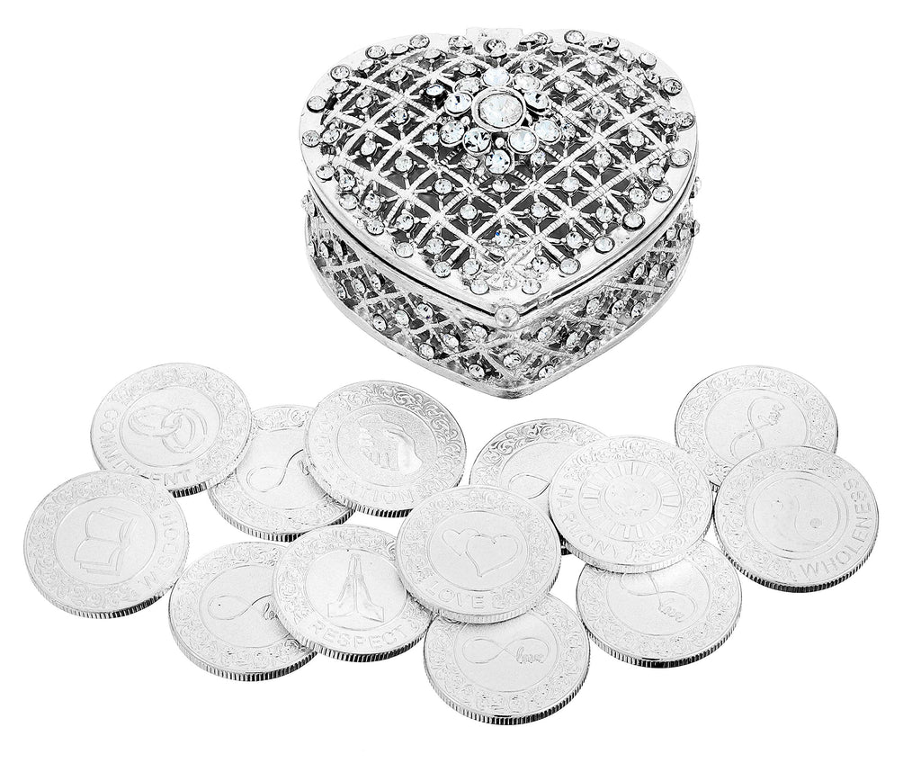 NewNest Australia - TINGKU English Silver Wedding Unity Coins Set Arras de Boda Wedding Arras Coins Ceremony Souvenirs Accessories with Heart Shaped Box 