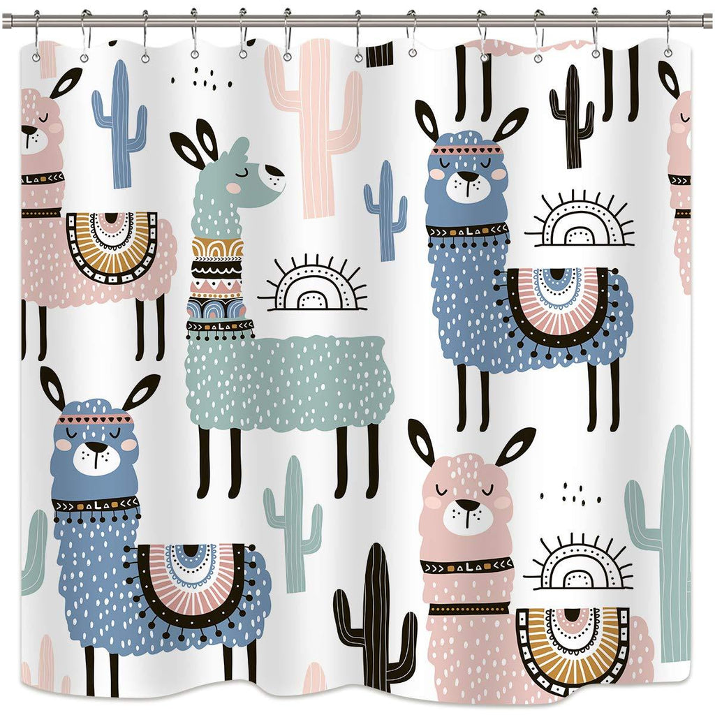 Riyidecor Llama Shower Curtain Boys Kids Animals Cactus Cartoon Alpaca Bath Decor Fabric Set Polyester Waterproof 72x72 Inch 12 Pack Plastic Hooks - NewNest Australia