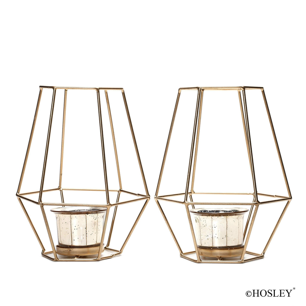 NewNest Australia - Hosley 7 Inch High Lantern with Metallic Gold Glass Set of 2. Ideal Gift for Weddings Parties Special Events Spa Aromatherapy Votive Tealight Pillar Candle Gardens. O5 