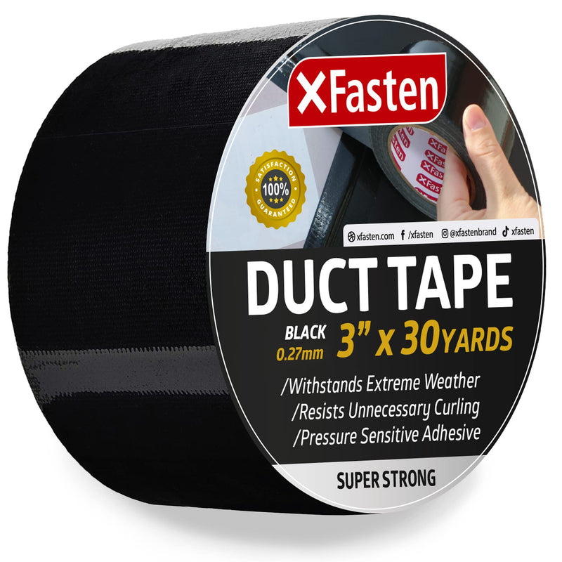 XFasten Super Strength Duct Tape, Black, 3" x 30 Yards, Indoor and Outdoor Duct Tape for School and Industrial Use- Waterproof and Weatherproof 3-Inch by 30 Yards - NewNest Australia