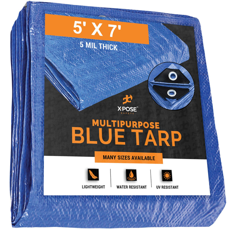 Better Blue Poly Tarp 5' x 7' - Multipurpose Protective Cover - Lightweight, Durable, Waterproof, Weather Proof - 5 Mil Thick Polyethylene - by Xpose Safety - NewNest Australia