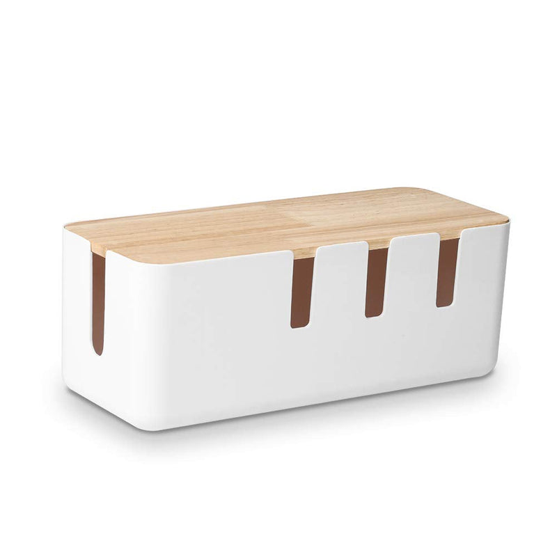 Cable Management Box by Baskiss, 12x5x4.5 inches, Wood Lid, Cord Organizer for Desk TV Computer USB Hub System to Cover and Hide & Power Strips & Cords - NewNest Australia