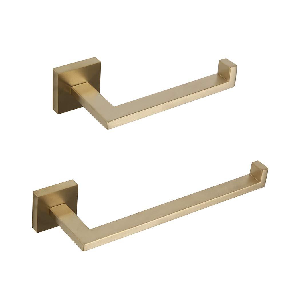 GERZWY Bathroom 2-Piece Hardware Set Toilet Paper Holder and Towel Ring Wall Mounted Brushed PVD Zirconium Gold Finish IG1856-2BZ - NewNest Australia