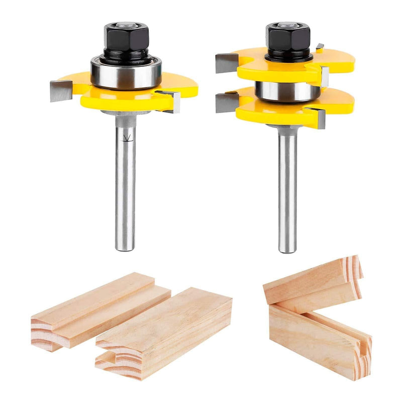 KOWOOD Tongue and Groove Set of 2 Pieces 1/4 Inch Shank Router Bit Set 3 Teeth Adjustable T Shape Wood Milling Cutter - NewNest Australia