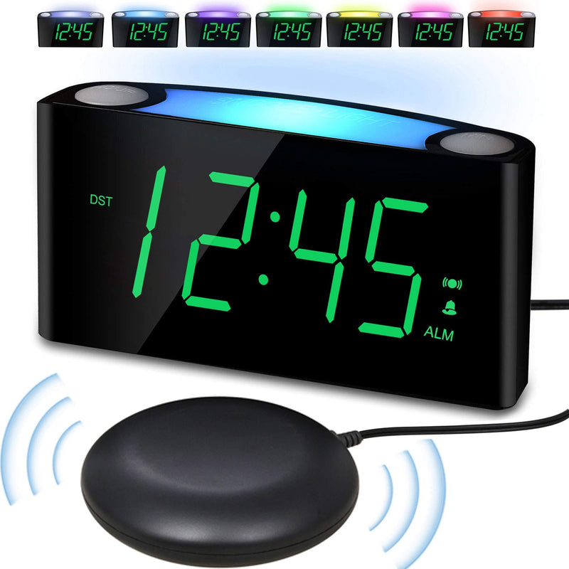 NewNest Australia - Vibrating Loud Alarm Clock with Bed Shaker for Heavy Sleepers Deaf Senior Kids, Large Number LED Display with Dimmer|Night Light|USB Phone Charger|12/24H, Easy to Set Digital Bedroom Desk Travel Clock Green Digits + Bed Shaker 