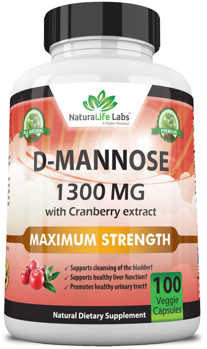 D-Mannose 1,300 mg with Cranberry Extract Fast-Acting, Flush Impurities, Natural Urinary Tract Health- 100 Veggie Capsules - NewNest Australia