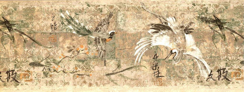 Concord Wallcoverings Vintage Wallpaper Border Featuring Japanese Painting with Flying Storks, Colors Beige White, Size 9 Inches by 15 Feet FR4954B - NewNest Australia