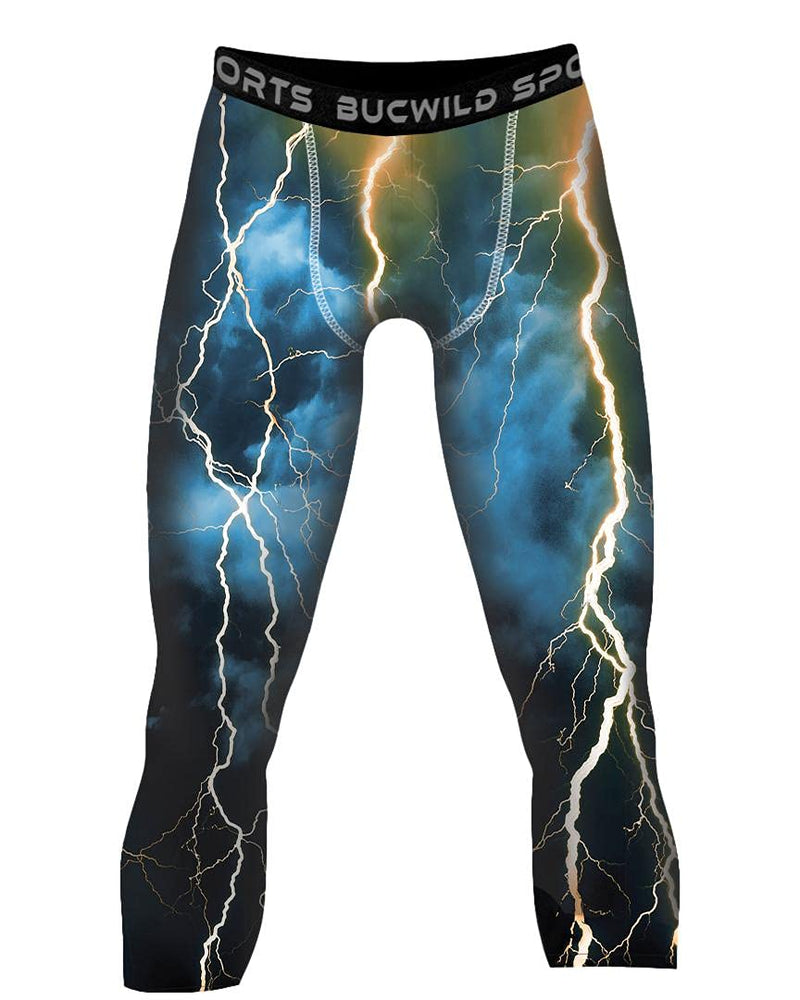 Bucwild Sports 3/4 Basketball Compression Pants Tights for Youth Boys & Men Blue Lightning Large - NewNest Australia