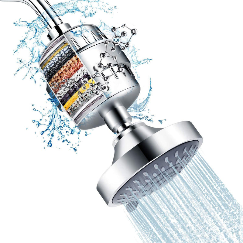 Shower Head and 15 Stage Shower Filter Combo, FEELSO High Pressure 5 Spray Settings Filtered Showerhead with Water Softener Filter Cartridge for Hard Water Remove Chlorine and Harmful Substances - NewNest Australia