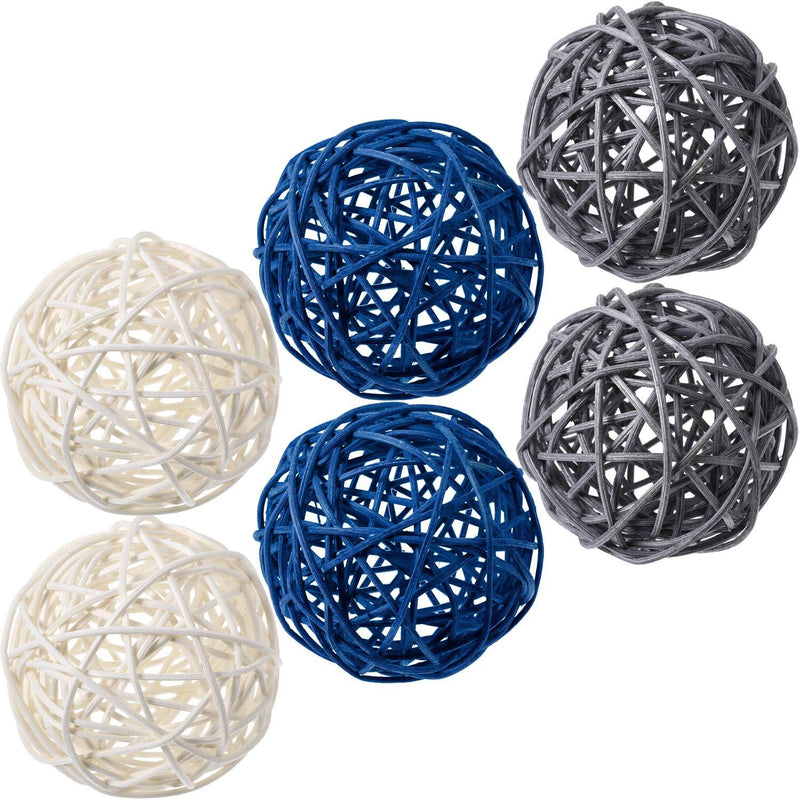 NewNest Australia - Yaomiao 6 Pieces Wicker Rattan Balls Decorative Orbs Vase Fillers for Craft Project, Wedding Table Decoration, Themed Party, Baby Shower, Aromatherapy Accessories (Blue Gray White) Blue Gray White 