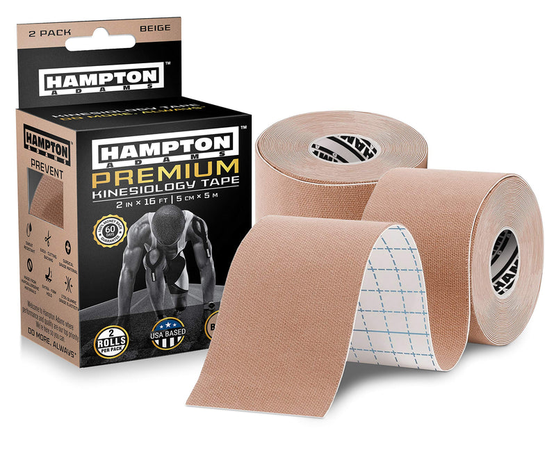 (2 Pack) Premium Kinesiology Tape | Athletic Tape Supports & Protects Muscles, Knees, Shoulders & Plantar Fasciitis | Waterproof & Hypoallergenic | Beige Uncut Kinesiology Tape 2 Count (Pack of 1) - NewNest Australia
