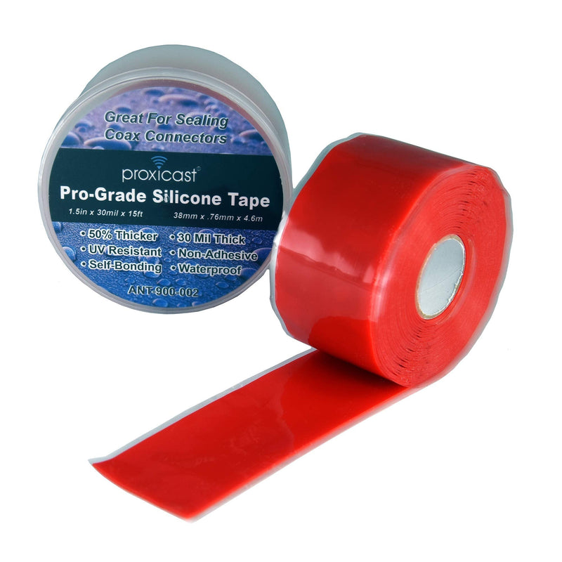 Proxicast Pro-Grade Extra Strong 30mil Weatherproof Self-Fusing Silicone Rubber Sealing Tape for Outdoor Antenna Coax & Electrical Cables, Hose/Pipe Leaks & Emergency Repairs (1.5" x 15' roll) - Red 1 - NewNest Australia