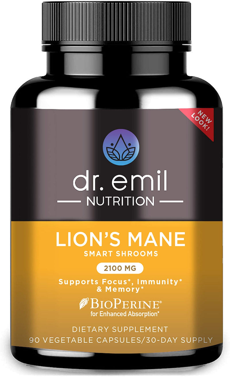 Dr. Emil Nutrition Organic Brain Boosting Lions Mane Mushroom Capsules with Absorption Enhancers, Powerful Nootropic Brain Supplement and Immune Support with 100% Organic Lions Mane Extract - NewNest Australia