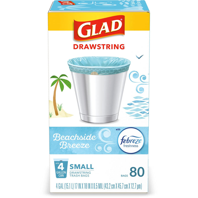 Glad Small Kitchen Drawstring Trash Bags 4 Gallon Green Trash Bag, Febreze Beachside Breeze, 80 Count (Package May Vary) Febreeze Beachside Breeze - NewNest Australia