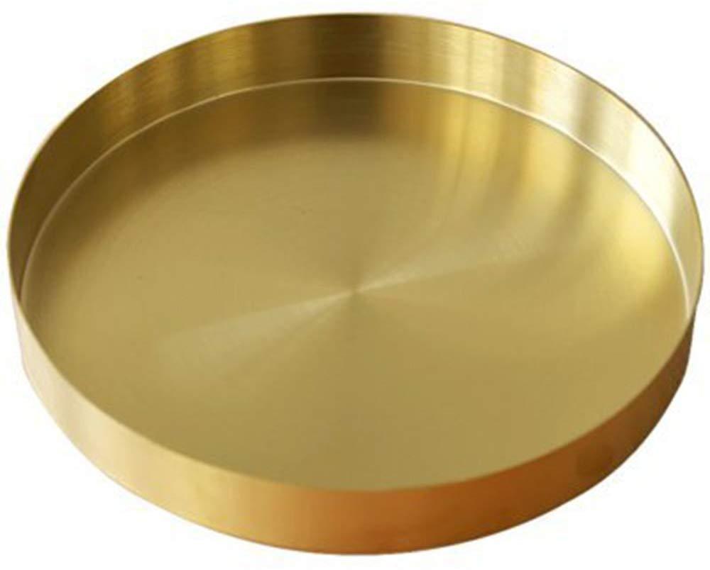 NewNest Australia - UniDes - Round Brass Tray,Small Gold Decorative Tray Metal Storage Organizer Tray for Modern Home,Matte Brass Finish | 7 Inch 