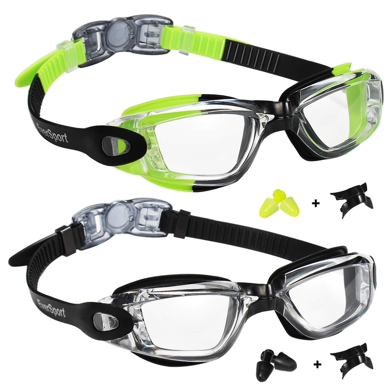 EverSport Swim Goggles Pack of 2 Swimming Goggles Anti Fog for Adult Men Women Youth Kids Pistachio Green/Black & Black - NewNest Australia