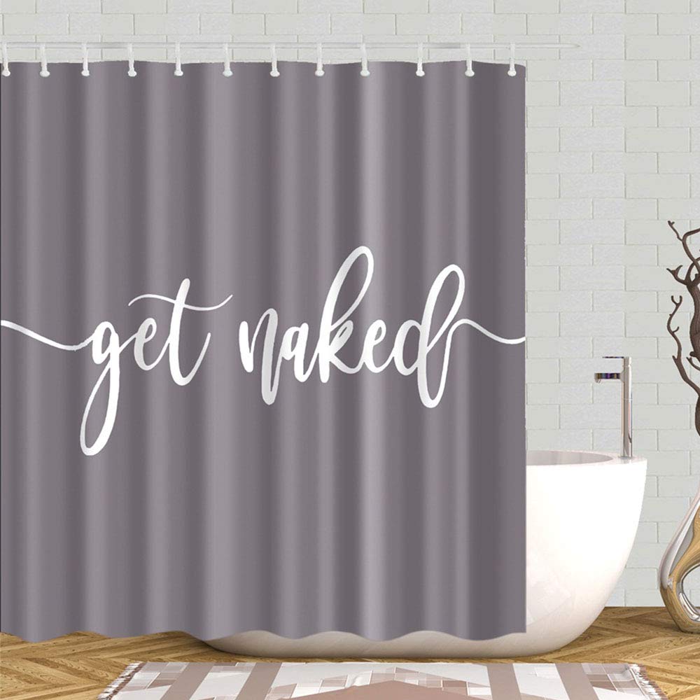 Eleroye Shower Curtain Funny Cute Get Naked Fashionable Grey Background White Words Water Soap Resistant Machine Washable Fabric Bathroom Decor Set with Hook Bath Curtain 72 x 72 inches 72"W x 72"L - NewNest Australia