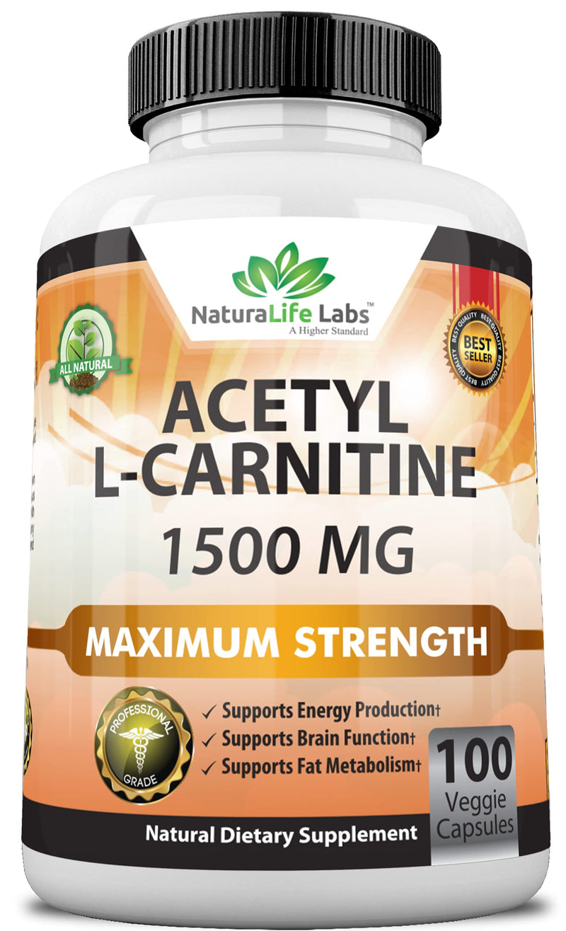 Acetyl L-Carnitine 1,500 mg High Potency Supports Natural Energy Production, Supports Memory/Focus - 100 Veggie Capsules - NewNest Australia