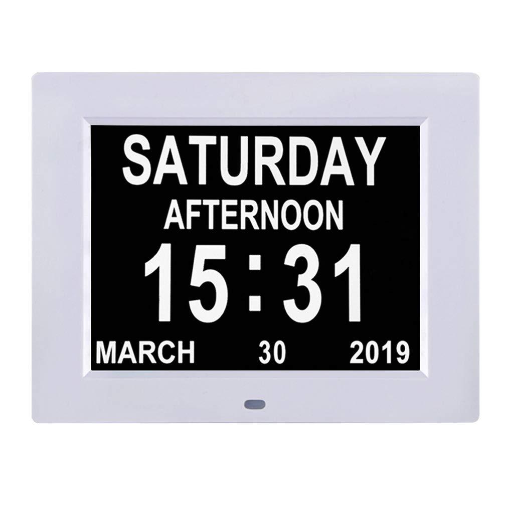 NewNest Australia - [Newest Version] Large Display Digital Calendar Day Clock – 12 Alarm Options, Level 5 Auto Dimmable Display, Extra Large Non-Abbreviated Day and Month Perfect for Seniors White 