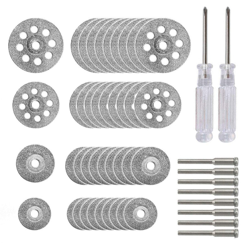 40 Pcs Diamond Cutting Wheel Kit (25mm/22mm/18mm/16mm Each 10), With 8pcs 3mm Mandrel and 2pcs Cross Screwdriver For Rotary Tool Cutting Gem Stones, Glass, Ceramics - NewNest Australia