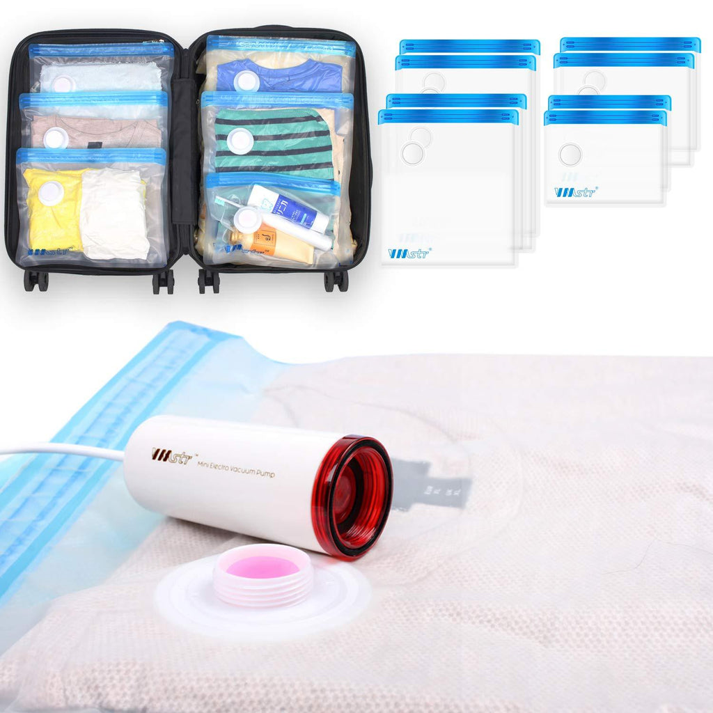 NewNest Australia - VMSTR Travel Vacuum Storage Bags with USB Electric Pump, Medium Small Space Saver Bags for Travel (8 PCS) white pump +8 travel bags 