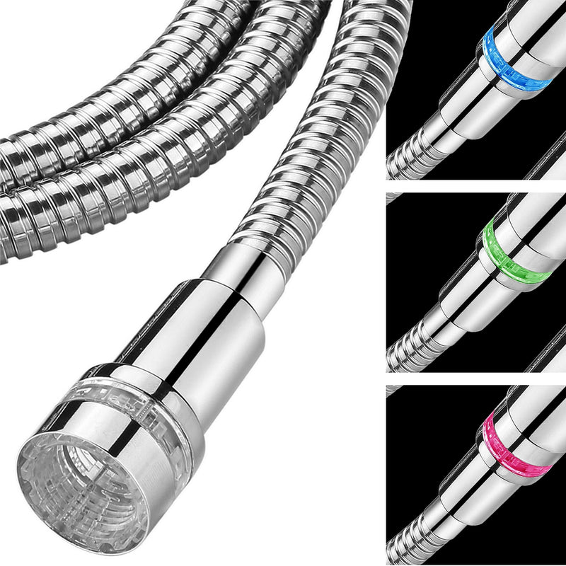 HotelSpa 3-Color LED Shower Hose - Built-in Micro Sensor Automatically Changes Light Color with Water Temperature – Water-Powered, No Batteries – Extra-long 6 Foot Reinforced Stainless Steel Hose - NewNest Australia