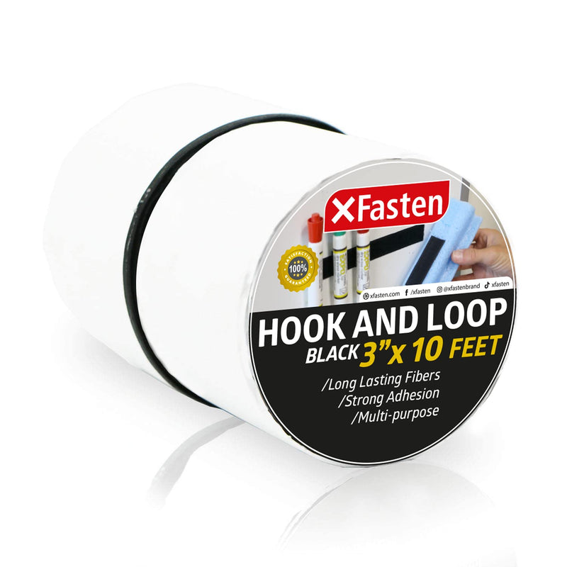XFasten Adhesive Hook and Loop Tape, Black, 3-Inch x 10-Foot Sticky Back Double-Sided Hook Loop Tape for Textile, Tools, Gardening Beds - NewNest Australia