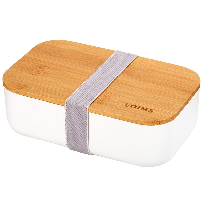 NewNest Australia - EOIMS Original Design,Bento Box Bamboo,Bento Box Lunch Box for Adults,with Divider,BPA-Free,Leak-Proof,Bento Box Microwave and Dishwasher Safe,Easy Wash (Bamboo White) Bamboo White 1-Layers-34oz 