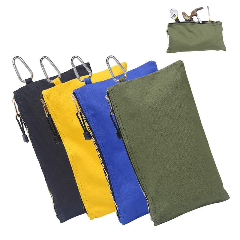 HRX Package Canvas Tool Zipper Pouches, 4pcs Heavy Duty Tool Bags Sturdy Utility Bags with Tough Metal Carabiner (11.8 x 7 inches) - NewNest Australia