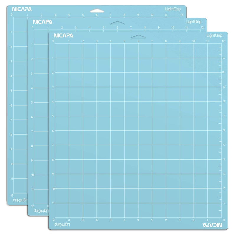 Nicapa Light Grip Cutting Mat for Cricut Maker 3/Maker/Explore 3/Air 2/Air/One (12x12 inch,3 Mats) Light Adhesive Sticky Blue Quilting Replacement Cut Mats LightGrip Blue 12*12 3packs - NewNest Australia