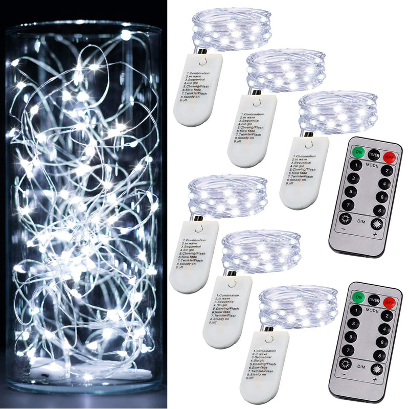 6PCS Fairy String Cool White Changing Twinkle Lights with 2pcs Remote, 6.5ft 20 LEDs Silver Wire,CR2032 Battery Powered, Indoor Decorative Bedroom,Wedding,Patio,Christmas,Outdoor Garden,Stroller - NewNest Australia