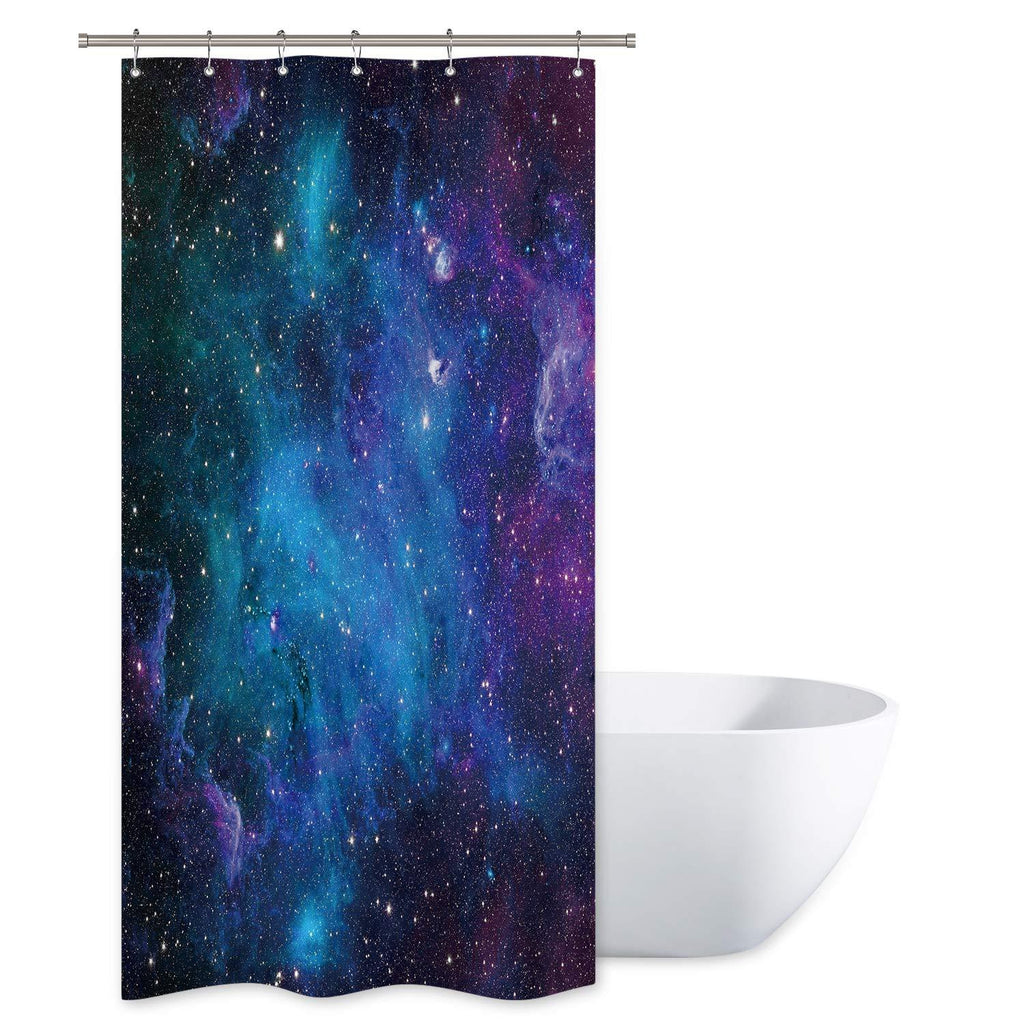 Riyidecor Stall Galaxy Outer Space Nebula Shower Curtain 36Wx72H Inch Universe Planets Magical Fantasy Star Decor Bathroom 7-Pack Plastic Hooks Fabric Blue Space - NewNest Australia