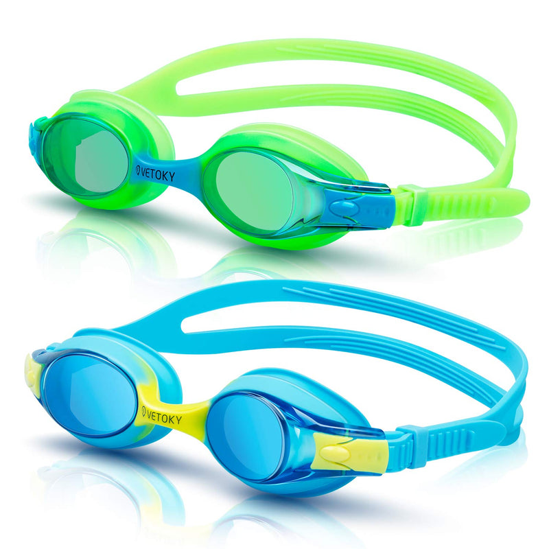 VETOKY Kids Swim Goggles, Pack of 2 Anti Fog Swimming Goggles UV Protection Clear No Leaking for Child and Youth Ages 3-12 Blue+green - NewNest Australia