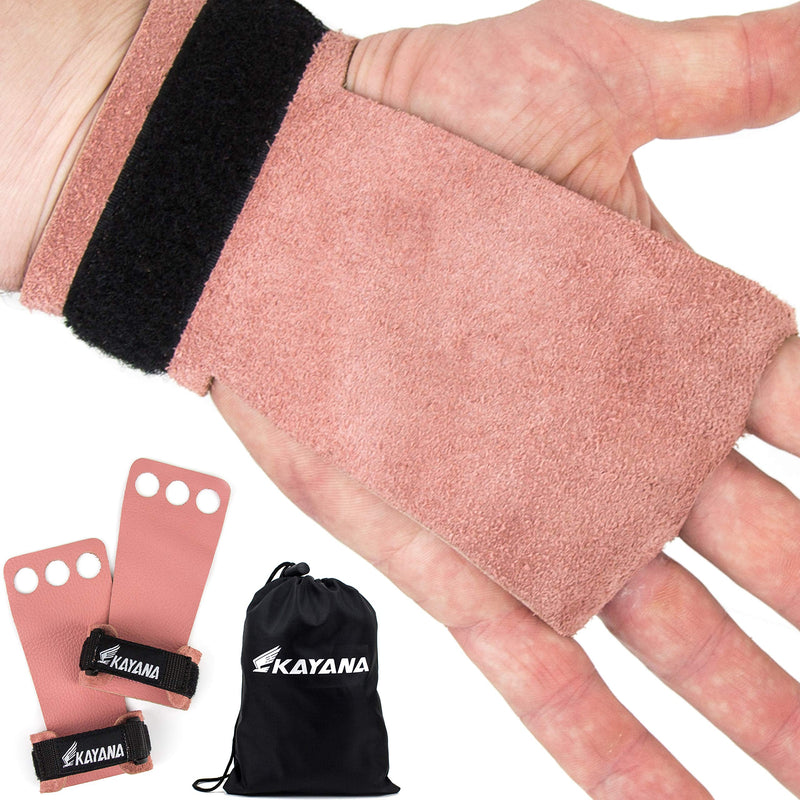 KAYANA 3 Hole Leather Gymnastics Hand Grips - Palm Protection and Wrist Support for Cross Training, Kettlebells, Pull ups, Weightlifting, Chin ups, Workout, & Exercise Youth Pink Small - NewNest Australia