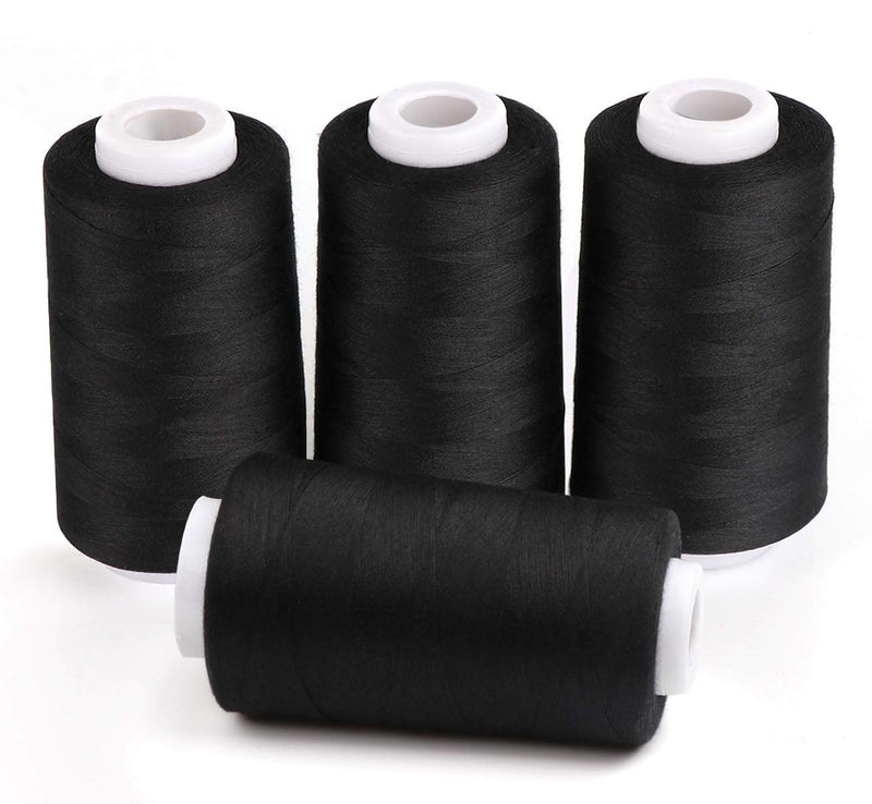 ilauke 4 x 3000 Yards Serger Thread Spools Black Polyester Sewing Threads Overlock Cone - NewNest Australia