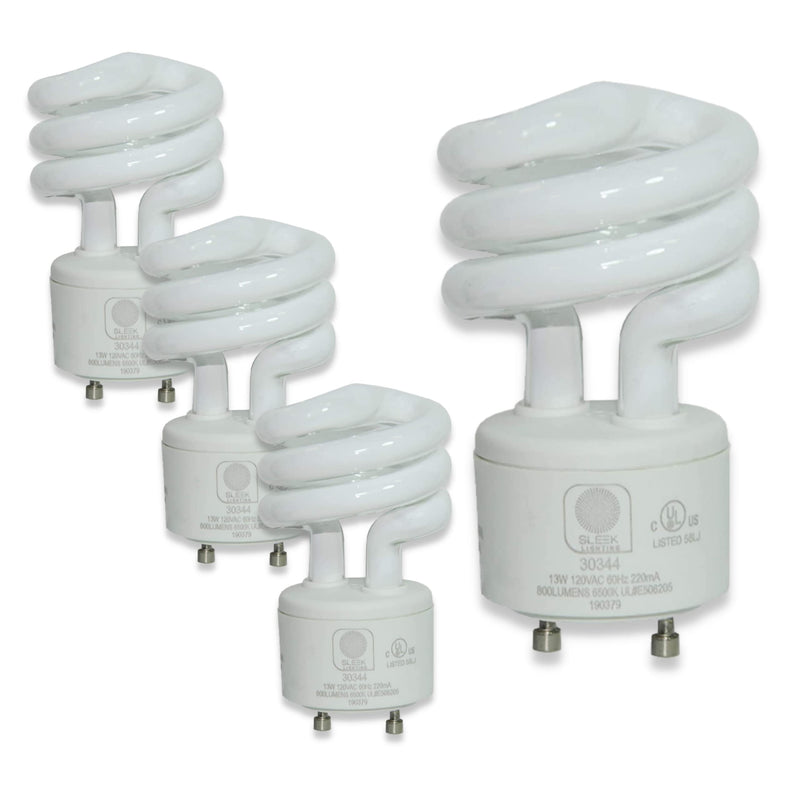 SleekLighting - 13Watt GU24 Base 2 Prong Light Bulbs- UL-13w 120v 60hz Light Bulb- Mini Twist Lock Spiral -Self Ballasted CFL Two Pin Fluorescent Light Bulb- 6500K Super White Daylight- 4pack- - NewNest Australia