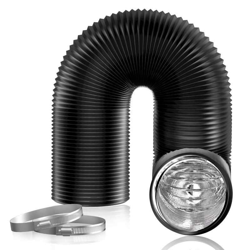 Hon&Guan 3 inch 16 FT Long Air Ducting, Heavy-Duty Four-Layer Protection Dryer Vent Hose for Heating Cooling Ventilation and Exhaust-with 2 Clamps, Black 3 x 16 FT - NewNest Australia