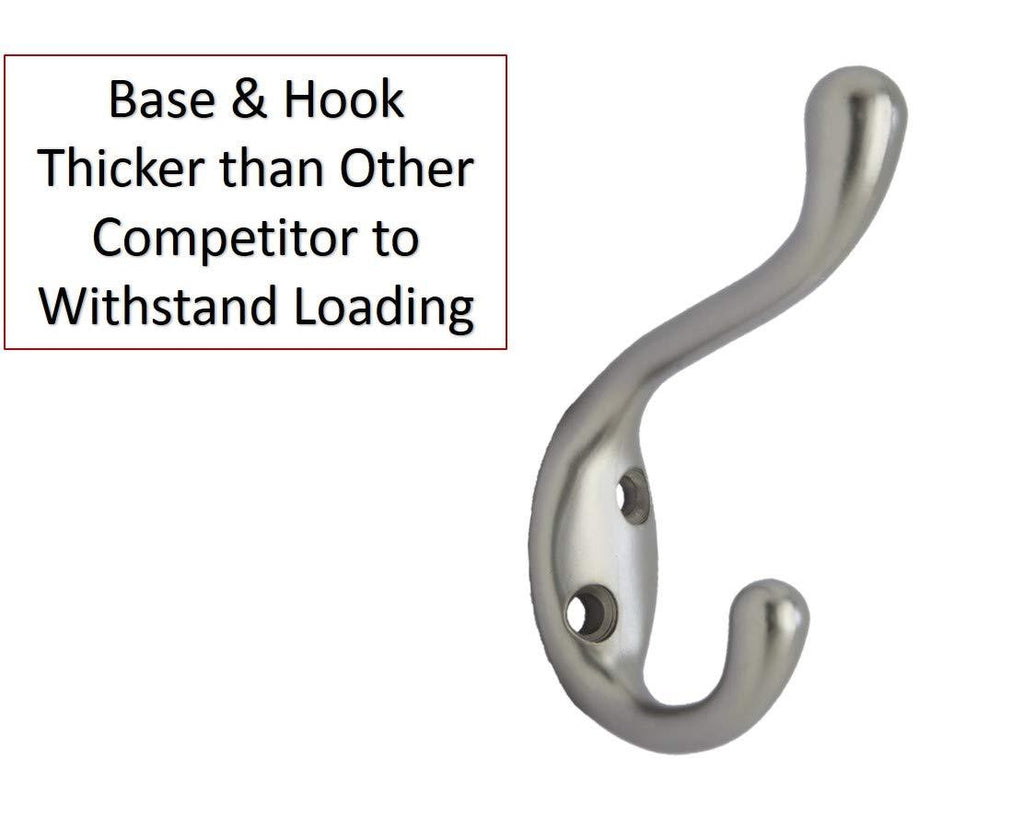 NewNest Australia - QCAA Heavy Duty Coat and Hat Hook Hanger, 3-3/8", Zinc Die Cast, Satin Nickel, 10 Pack, Made in Taiwan 