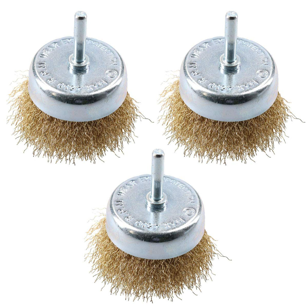 3"(75mm) Wire Cup Brush with 1/4" Shank Brass Steel Crimp Wheel Heavy Duty Wires Brushes for Metal, Removal of Rust Corrosion Paint 3PCS - NewNest Australia